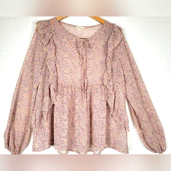 Peach Love California Tops - Peach Love California Sheer Ditzy Floral Long Sleeve Tunic Sz Large Boho Hippie